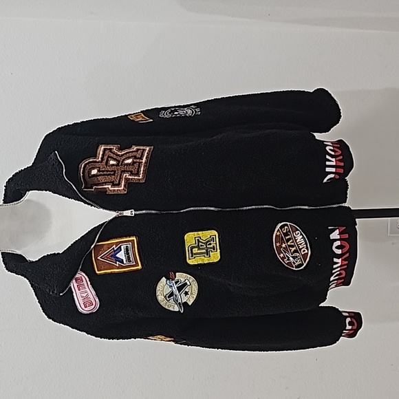 Fashion 4006, dikon Bomber Jacket with patches Zipper Black Size XL Unsex - Picture 2 of 15